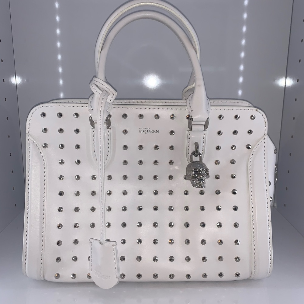 Alexander McQueen white studded satchel bag